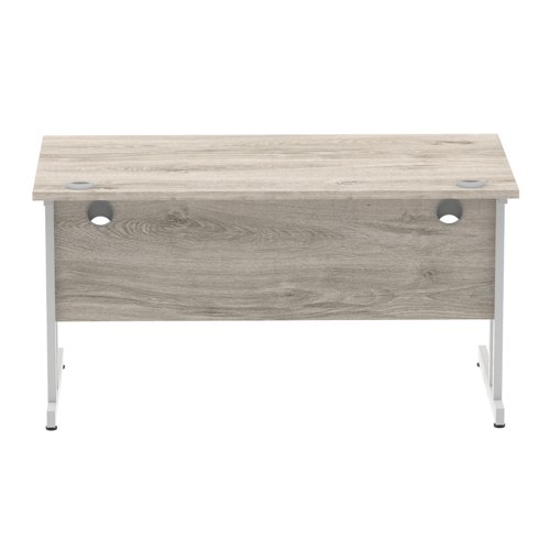 Impulse 1400 x 800mm Straight Office Desk Grey Oak Top Silver Cantilever Leg