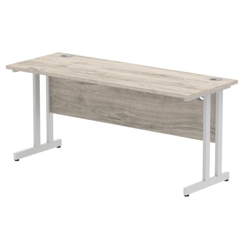 Impulse 1600 x 600mm Straight Office Desk Grey Oak Top Silver Cantilever Leg