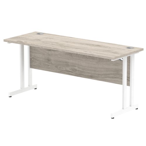 Impulse 1600 x 600mm Straight Office Desk Grey Oak Top White Cantilever Leg