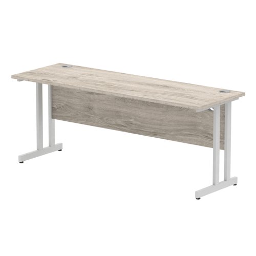 Impulse 1800 x 600mm Straight Office Desk Grey Oak Top Silver Cantilever Leg