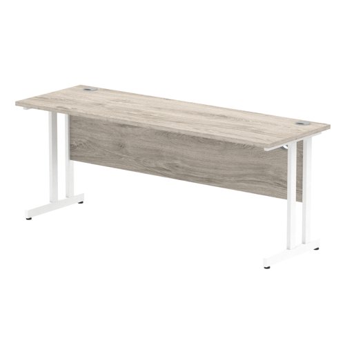 Impulse 1800 x 600mm Straight Office Desk Grey Oak Top White Cantilever Leg