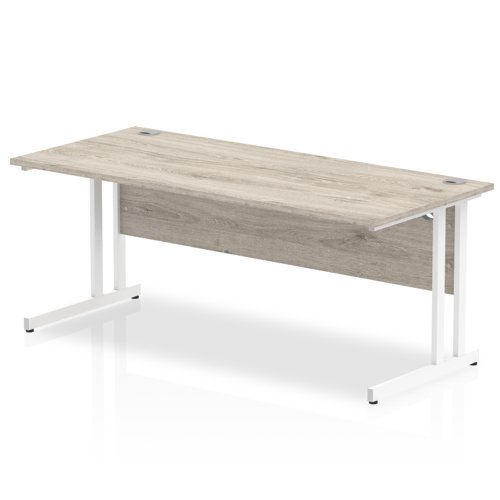 Impulse 1800 x 800mm Straight Office Desk Grey Oak Top White Cantilever Leg