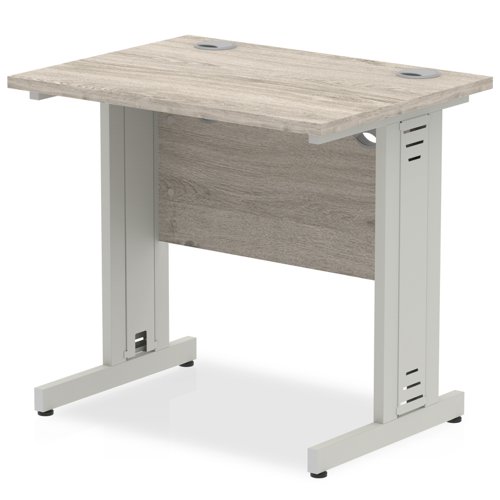 Impulse 800 x 600mm Straight Office Desk Grey Oak Top Silver Cable Managed Leg