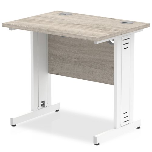 65020DY - Impulse 800 x 600mm Straight Desk Grey Oak Top White Cable Managed Leg I003094