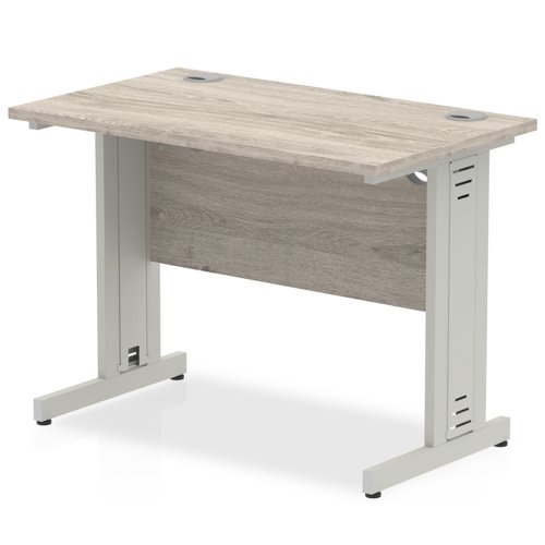 65027DY - Impulse 1000 x 600mm Straight Desk Grey Oak Top Silver Cable Managed Leg I003095