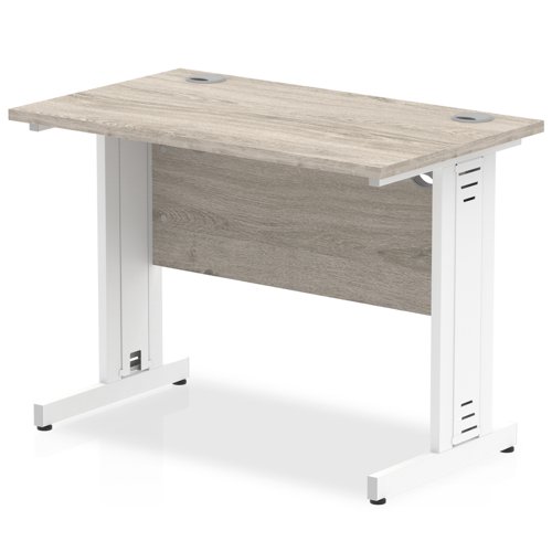 65034DY - Impulse 1000 x 600mm Straight Desk Grey Oak Top White Cable Managed Leg I003096
