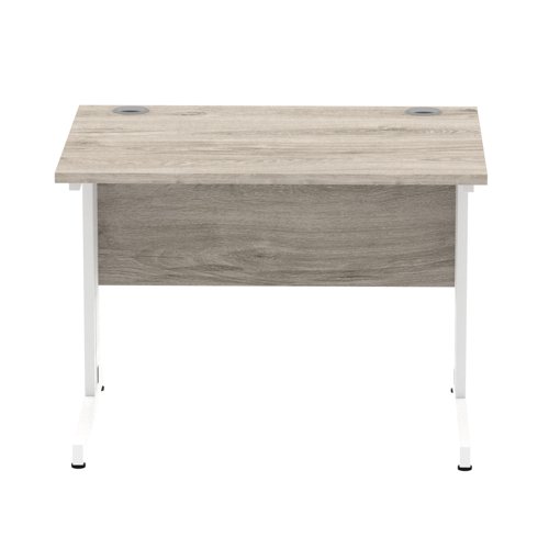 65041DY - Impulse 1000 x 800mm Straight Desk Grey Oak Top White Cable Managed Leg I003097