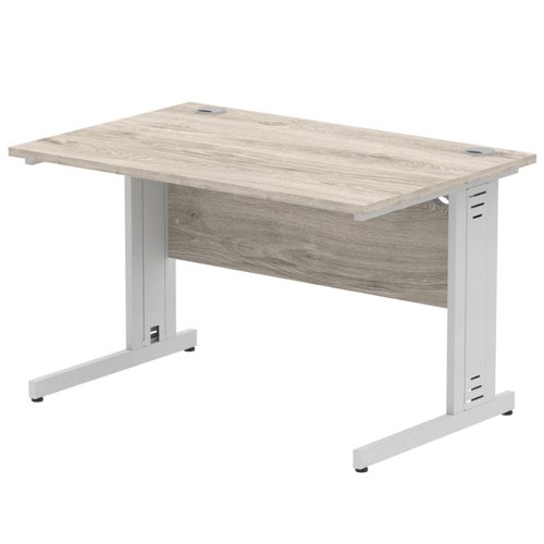 Impulse 1200 x 800mm Straight Office Desk Grey Oak Top Silver Cable Managed Leg