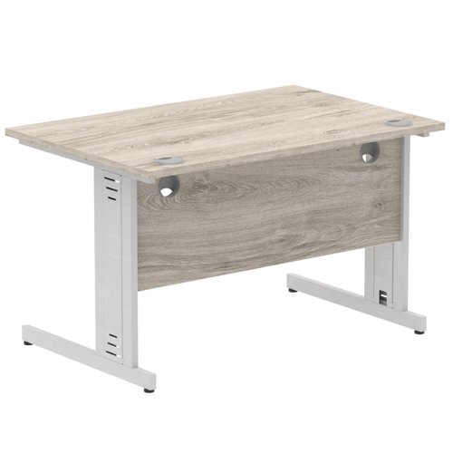 65048DY - Impulse 1200 x 800mm Straight Desk Grey Oak Top Silver Cable Managed Leg I003098