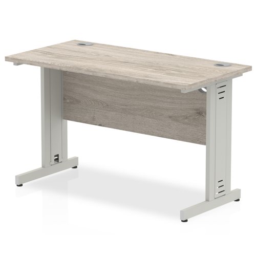 65055DY - Impulse 1200 x 600mm Straight Desk Grey Oak Top Silver Cable Managed Leg I003099