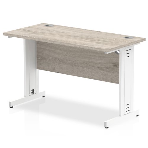 65062DY - Impulse 1200 x 600mm Straight Desk Grey Oak Top White Cable Managed Leg I003100