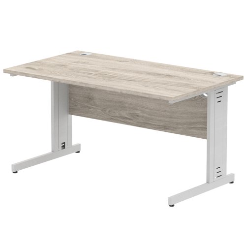 Impulse 1400 x 800mm Straight Office Desk Grey Oak Top Silver Cable Managed Leg