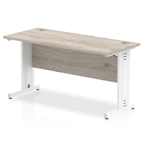 65090DY - Impulse 1400 x 600mm Straight Desk Grey Oak Top White Cable Managed Leg I003104