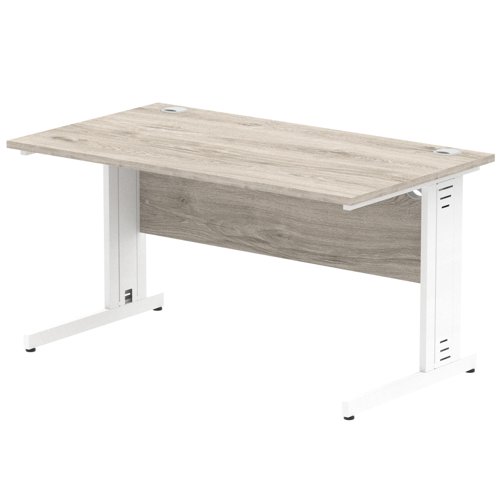 65097DY - Impulse 1400 x 800mm Straight Desk Grey Oak Top White Cable Managed Leg I003105
