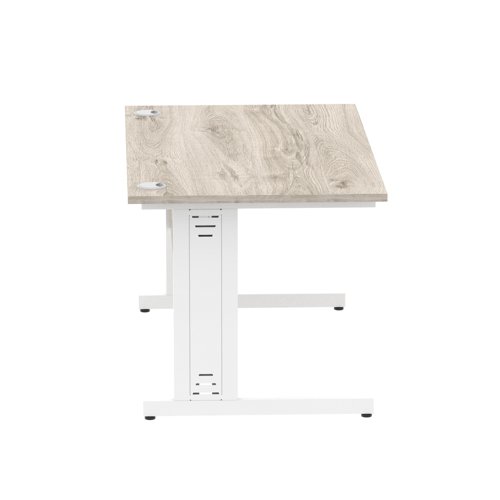 65097DY - Impulse 1400 x 800mm Straight Desk Grey Oak Top White Cable Managed Leg I003105