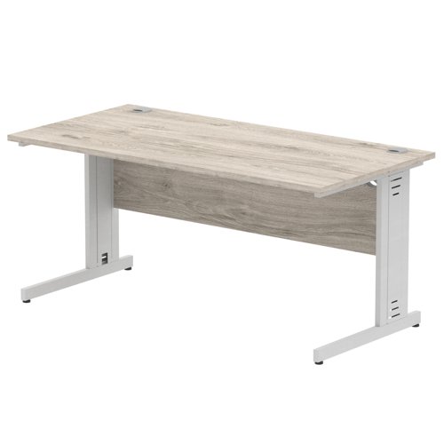 Impulse 1600 x 800mm Straight Office Desk Grey Oak Top Silver Cable Managed Leg
