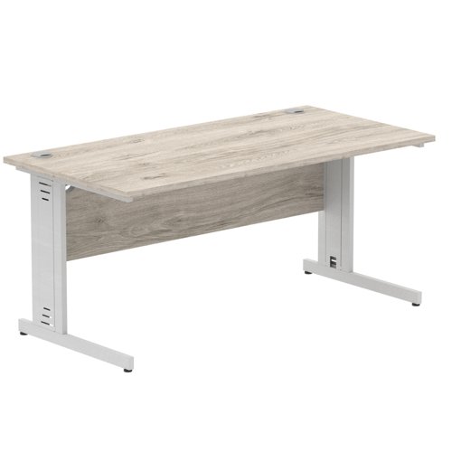 65104DY - Impulse 1600 x 800mm Straight Desk Grey Oak Top Silver Cable Managed Leg I003106