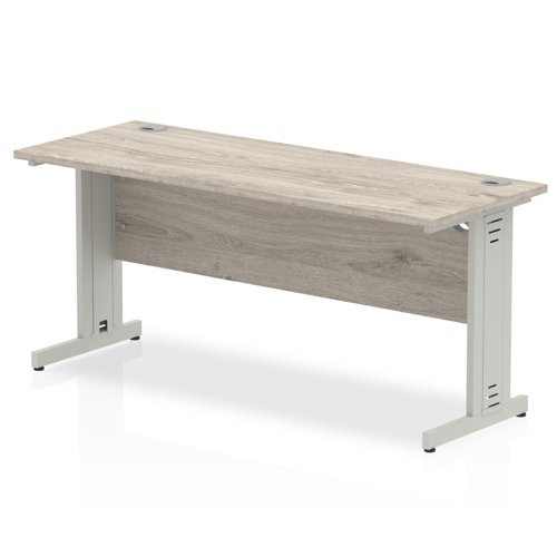 Impulse 1600 x 600mm Straight Office Desk Grey Oak Top Silver Cable Managed Leg