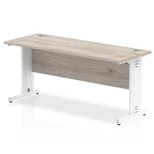 65118DY - Impulse 1600 x 600mm Straight Desk Grey Oak Top White Cable Managed Leg I003108