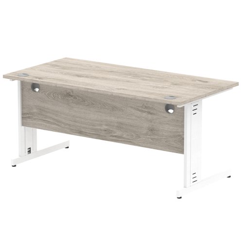 65125DY - Impulse 1600 x 800mm Straight Desk Grey Oak Top White Cable Managed Leg I003109