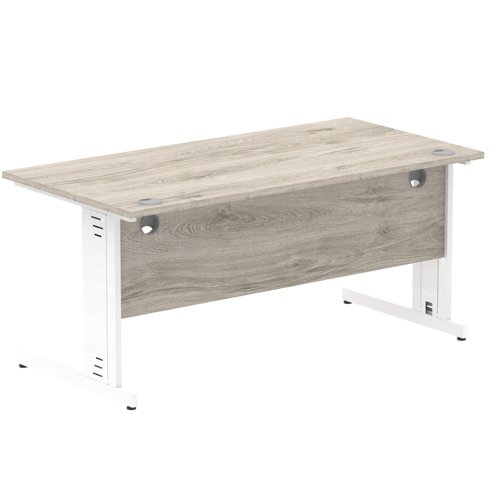 65125DY - Impulse 1600 x 800mm Straight Desk Grey Oak Top White Cable Managed Leg I003109