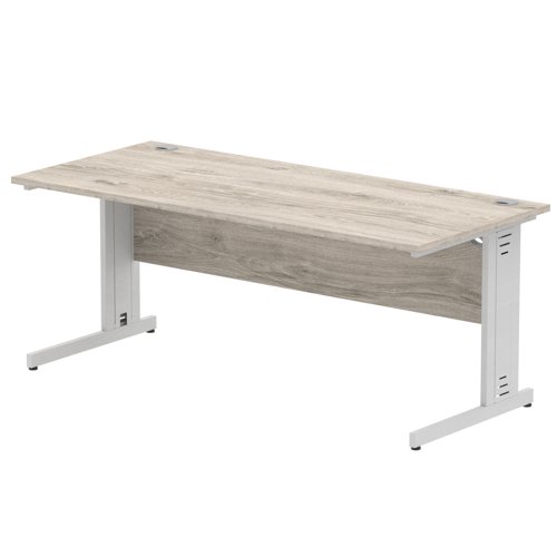 Impulse 1800 x 800mm Straight Office Desk Grey Oak Top Silver Cable Managed Leg
