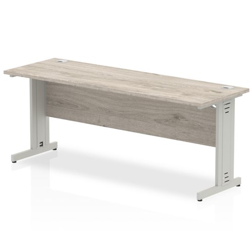 Impulse 1800 x 600mm Straight Office Desk Grey Oak Top Silver Cable Managed Leg