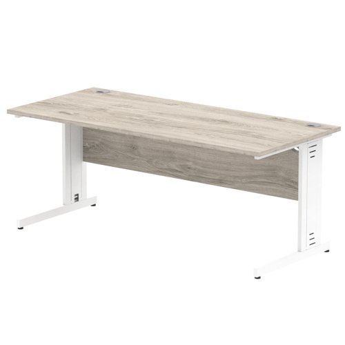 65153DY - Impulse 1800 x 800mm Straight Desk Grey Oak Top White Cable Managed Leg I003113