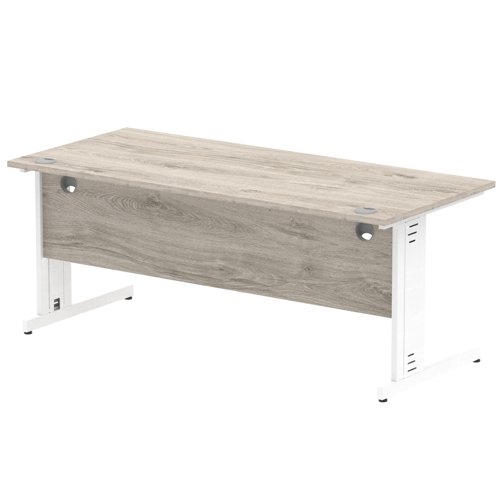 65153DY - Impulse 1800 x 800mm Straight Desk Grey Oak Top White Cable Managed Leg I003113