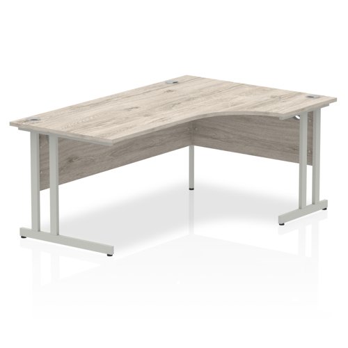 Impulse 1800mm Right Crescent Office Desk Grey Oak Top Silver Cantilever Leg