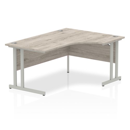 Impulse 1600mm Right Crescent Office Desk Grey Oak Top Silver Cantilever Leg