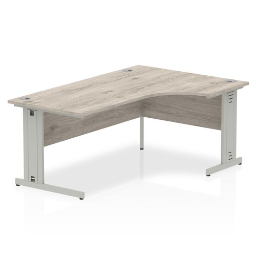 Impulse 1800mm Right Crescent Office Desk Grey Oak Top Silver Cable Managed Leg