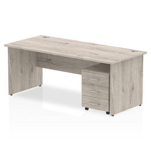 Impulse 1800 x 800mm Straight Office Desk Grey Oak Top Panel End Leg Workstation 3 Drawer Mobile Pedestal