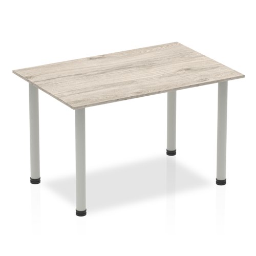 Impulse Straight Table 1200 Grey Oak Post Leg Silver