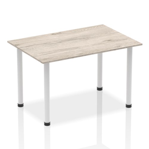 Impulse 1400mm Straight Table Grey Oak Top Silver Post Leg