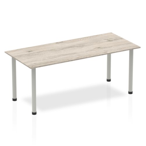 I003254 Impulse Straight Table 1800 Grey Oak Post Leg Silver