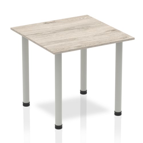 Impulse 800mm Square Table Grey Oak Top Silver Post Leg I003255