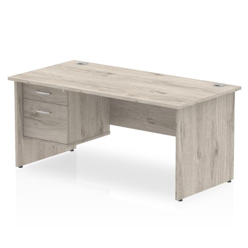 Impulse 1600 x 800mm Straight Office Desk Grey Oak Top Panel End Leg Workstation 1 x 2 Drawer Fixed Pedestal