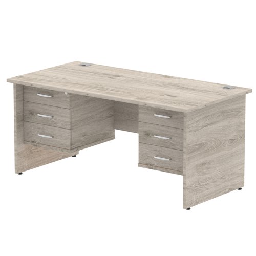 Impulse 1600 x 800mm Straight Office Desk Grey Oak Top Panel End Leg Workstation 2 x 3 Drawer Fixed Pedestal