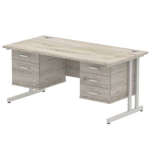 Impulse 1600 x 800mm Straight Office Desk Grey Oak Top Silver Cantilever Leg Workstation 1 x 2 Drawer 1 x 3 Drawer Fixed Pedestal