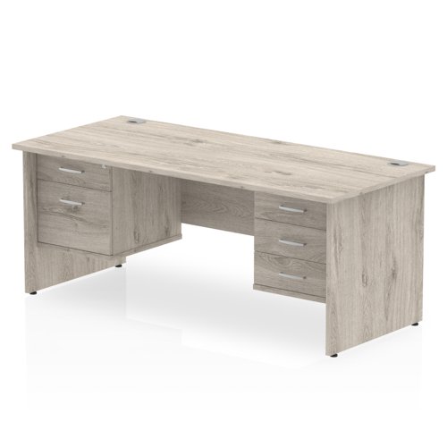 Impulse 1800 x 800mm Straight Office Desk Grey Oak Top Panel End Leg Workstation 1 x 2 Drawer 1 x 3 Drawer Fixed Pedestal