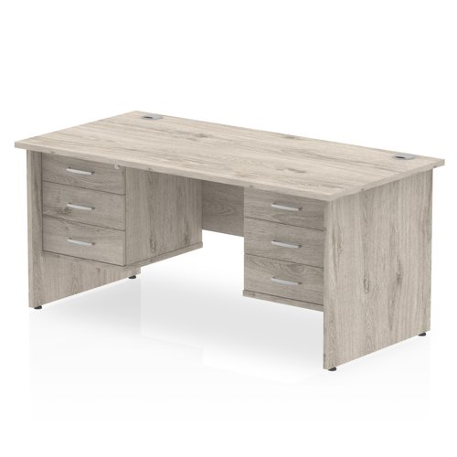 Impulse 1800 x 800mm Straight Office Desk Grey Oak Top Panel End Leg Workstation 2 x 3 Drawer Fixed Pedestal