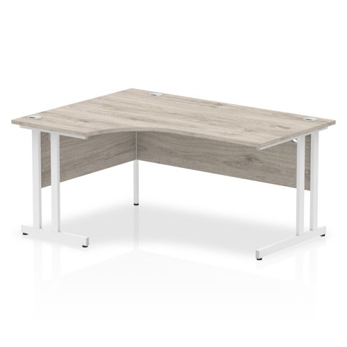Impulse 1600mm Left Crescent Office Desk Grey Oak Top White Cantilever Leg