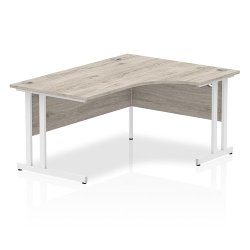 Impulse 1600mm Right Crescent Office Desk Grey Oak Top White Cantilever Leg