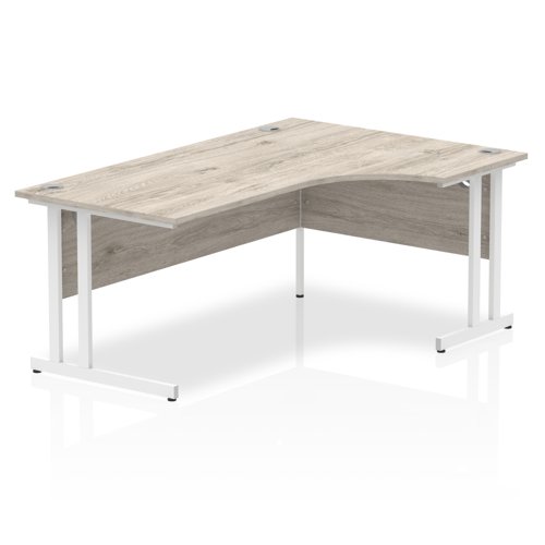 Impulse 1800mm Right Crescent Office Desk Grey Oak Top White Cantilever Leg