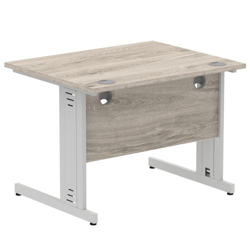 65160DY - Impulse 1000 x 800mm Straight Desk Grey Oak Top Silver Cable Managed Leg I003531