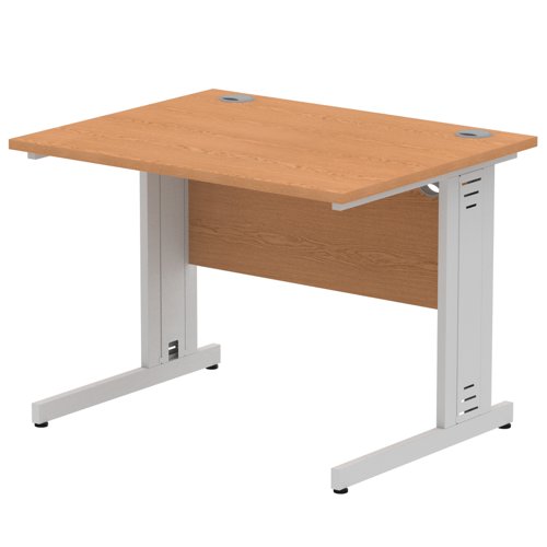 Impulse 1000 x 800mm Straight Office Desk Oak Top Silver Cable Managed Leg