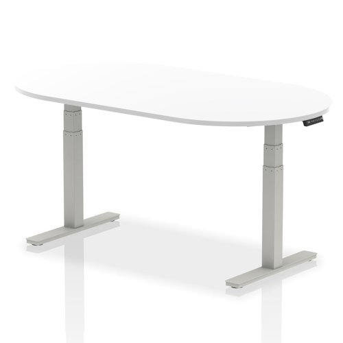 44288DY - Dynamic Impulse W1800 x D1000 x H660-1310mm Height Adjustable Boardroom Table White Finish Silver Frame - I003545
