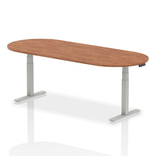 Dynamic Impulse W2400 x D1000 x H660-1310mm Height Adjustable Boardroom Table Walnut Finish Silver Frame - I003549