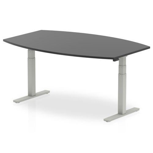 23654DY - Dynamic High Gloss 1800mm Writable Boardroom Table Black Top Silver Height Adjustable Leg I003551